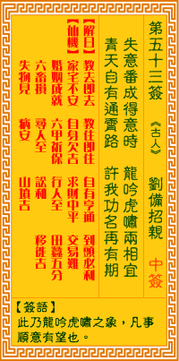 观音灵签第53签抽签解签