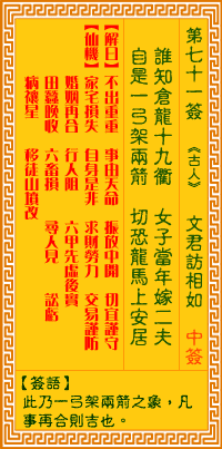 观音灵签第71签抽签解签