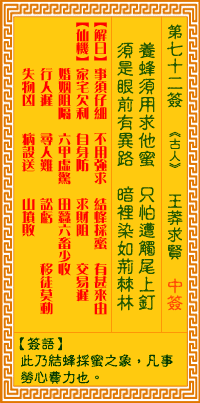 观音灵签第72签抽签解签