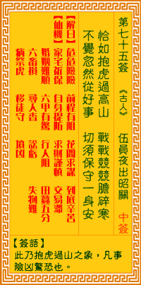 观音灵签第75签抽签解签